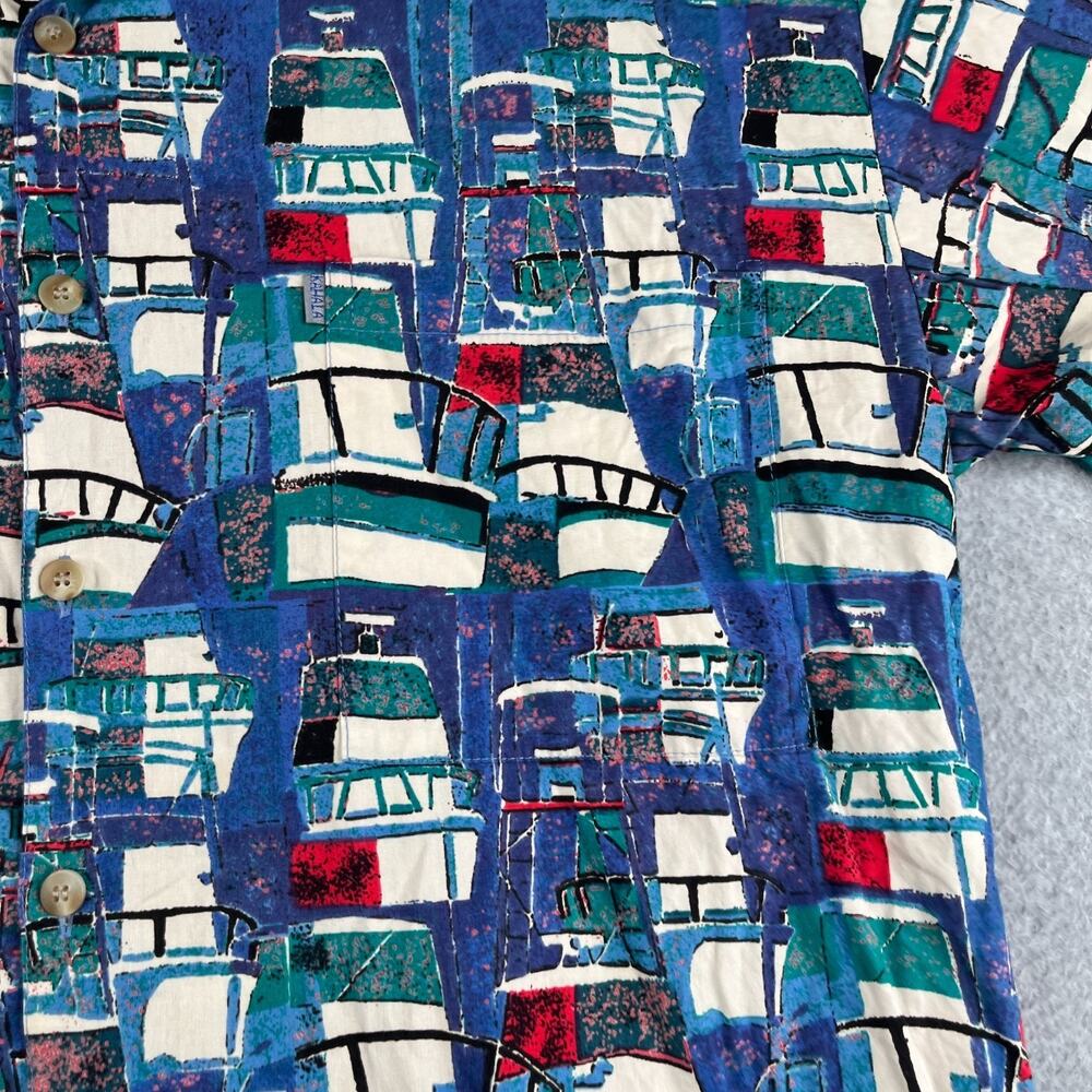 Kahala Hawaiian Short Sleeve Button Up Shirt Mens Medium Geometric Boat Print - Picture 2 of 8